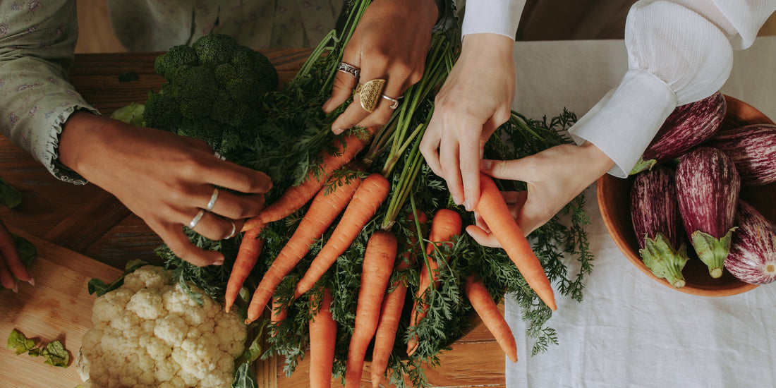 Women picking organic product in the kitchen