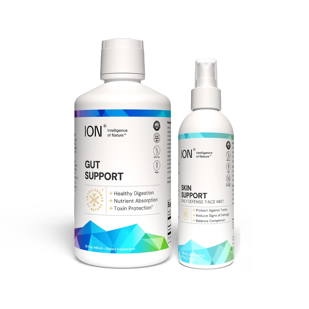 ION* Skincare Bundle Kit Featuring Gut Support Supplement and Skin Support Supplement Bottles