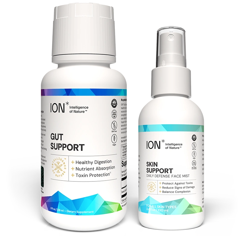 ION* Gut Support and ION* Skin Support bottles