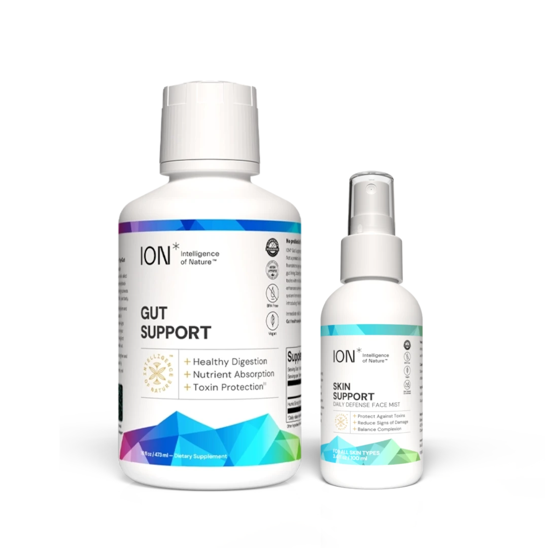 Bottle of ION* Gut Support and ION* Skin Support