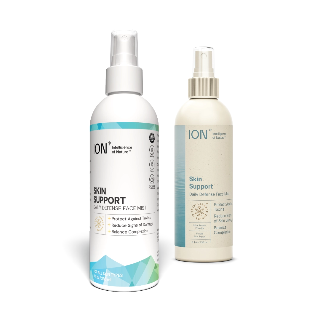 ION Skin Support bottle with new label + bottle with old label in background