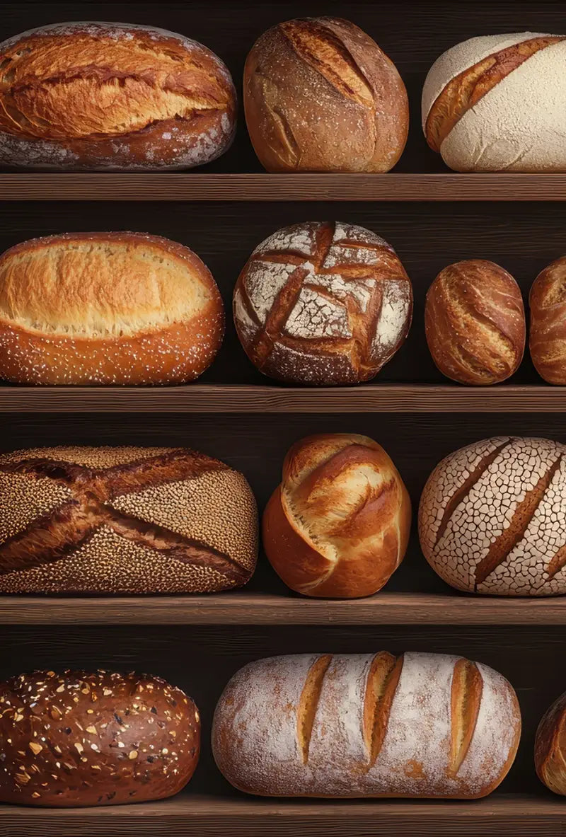 Loaves of bread on shelves